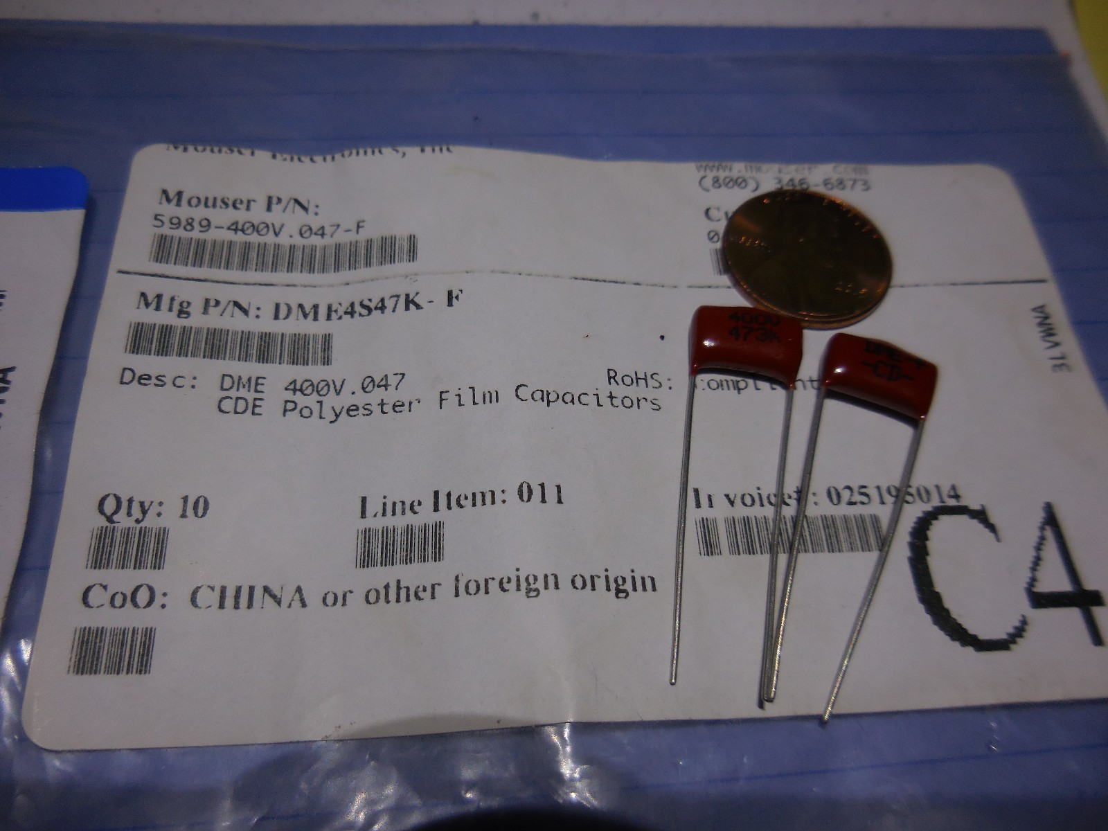 2X .047uF 473K 400V DME Metallized Polyester Film Capacitors 2X