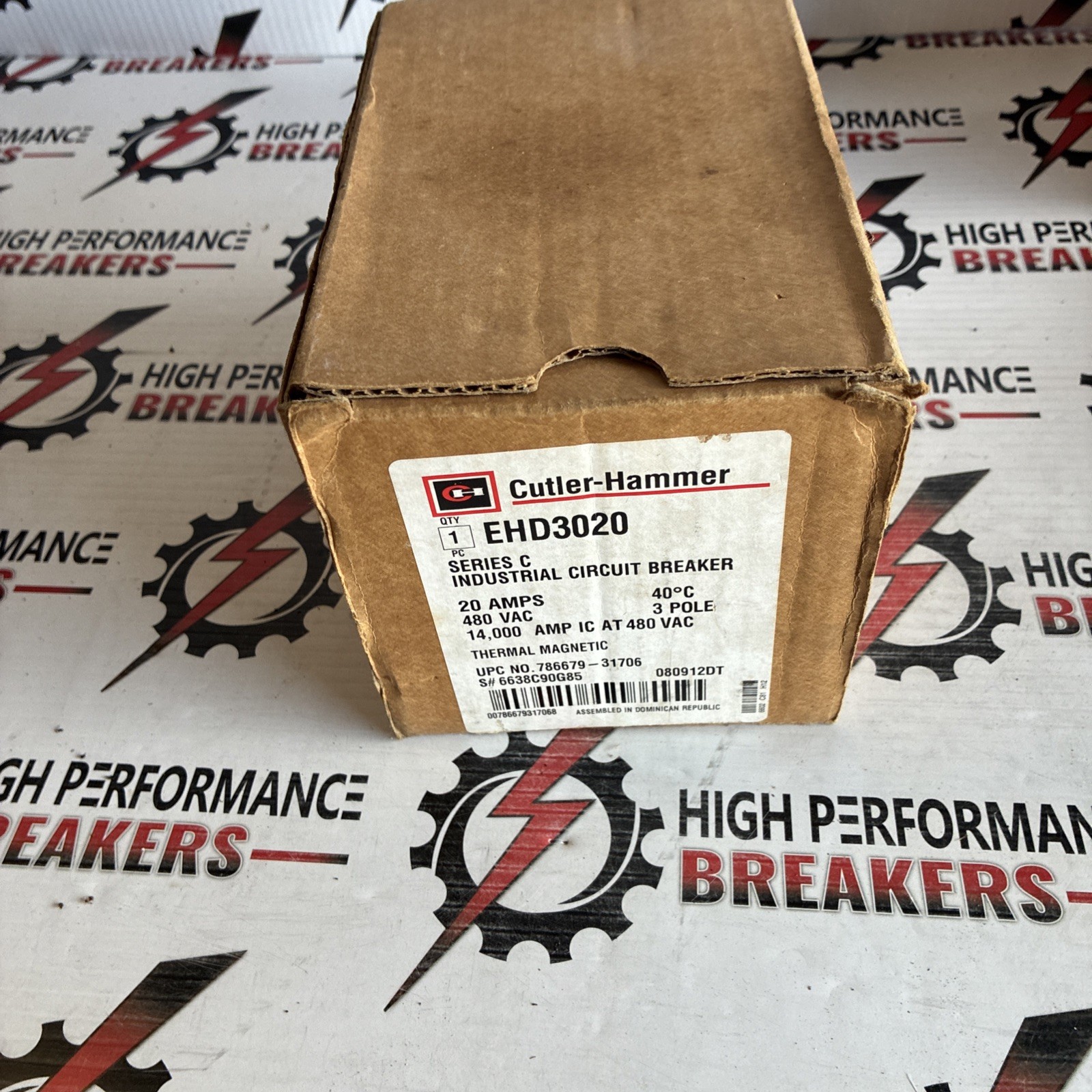 CUTLER HAMMER EHD3020 – 20A, 3P, 480 VOLT INDUSTRIAL CIRCUIT BREAKER, 14K – NEW