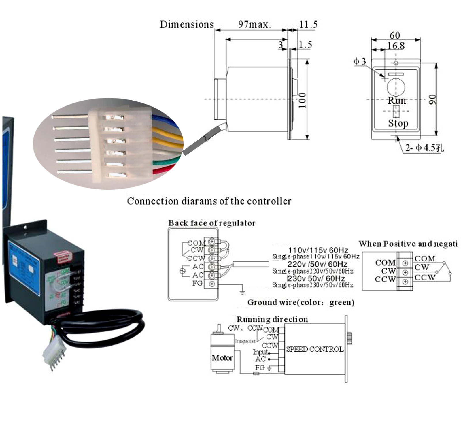 AC110V 6 Terminals Motor Speed Control Switch US-51 6W 15W 25W 40W 60W 90W 120W