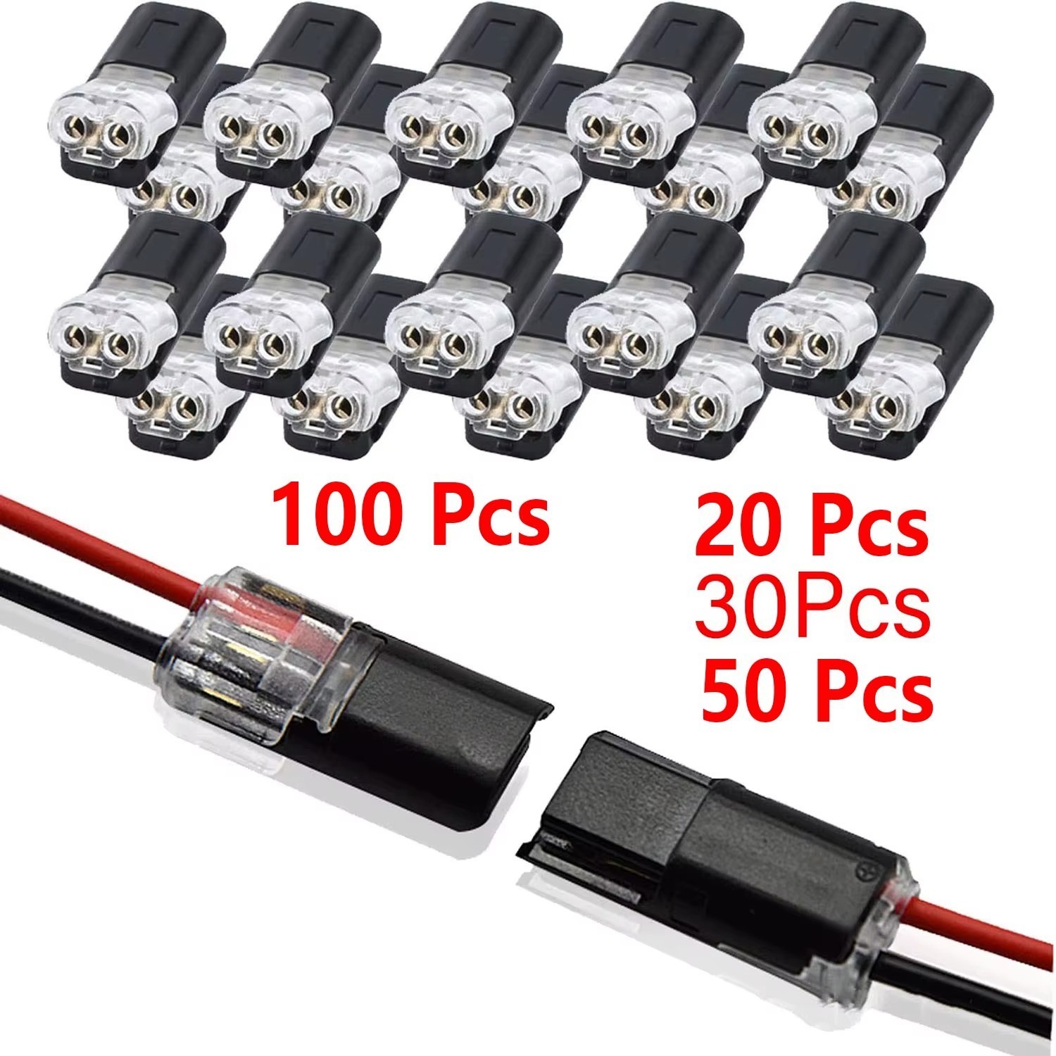 50 PCS Double-Wire Plug-in Connector, Cable Clamp with Locking Buckle AWG 18-22