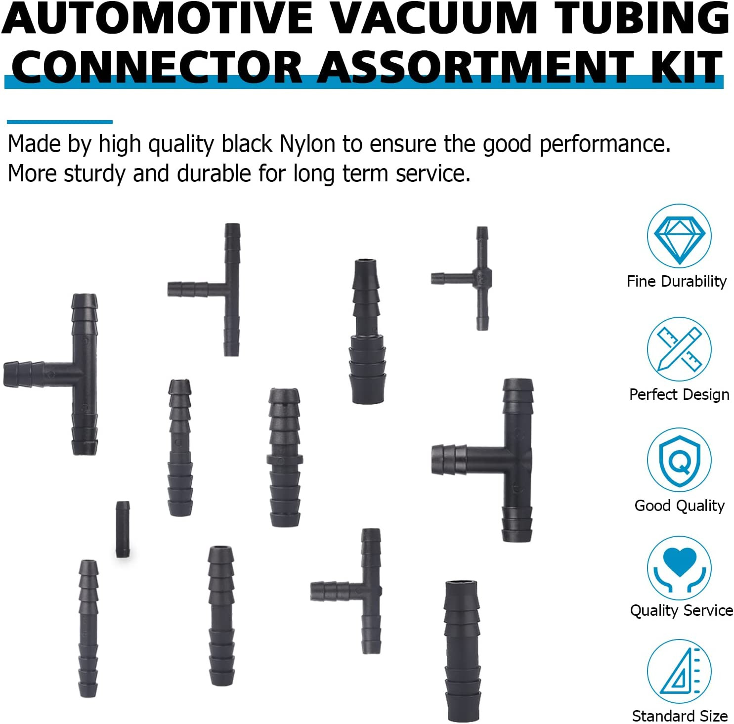 115 PCS Vacuum Connector Assortment Heat Resistance 240℃（460℉）12 Sizes Automotiv