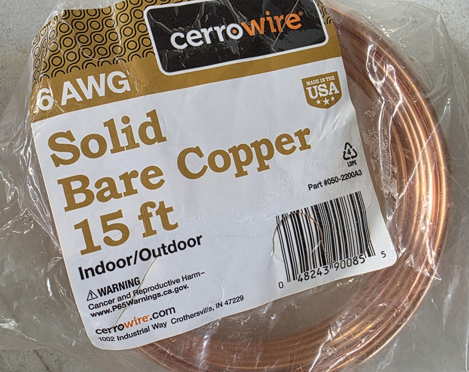 Cerrowire 15 ft. 6-Gauge Solid SD Bare Copper Grounding Wire