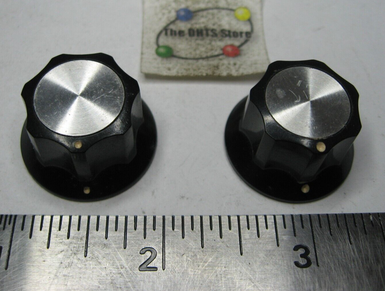 Equipment Knob Black Plastic w Brass Bushing 1″ Dia 1/2″ tall – USED Qty 2