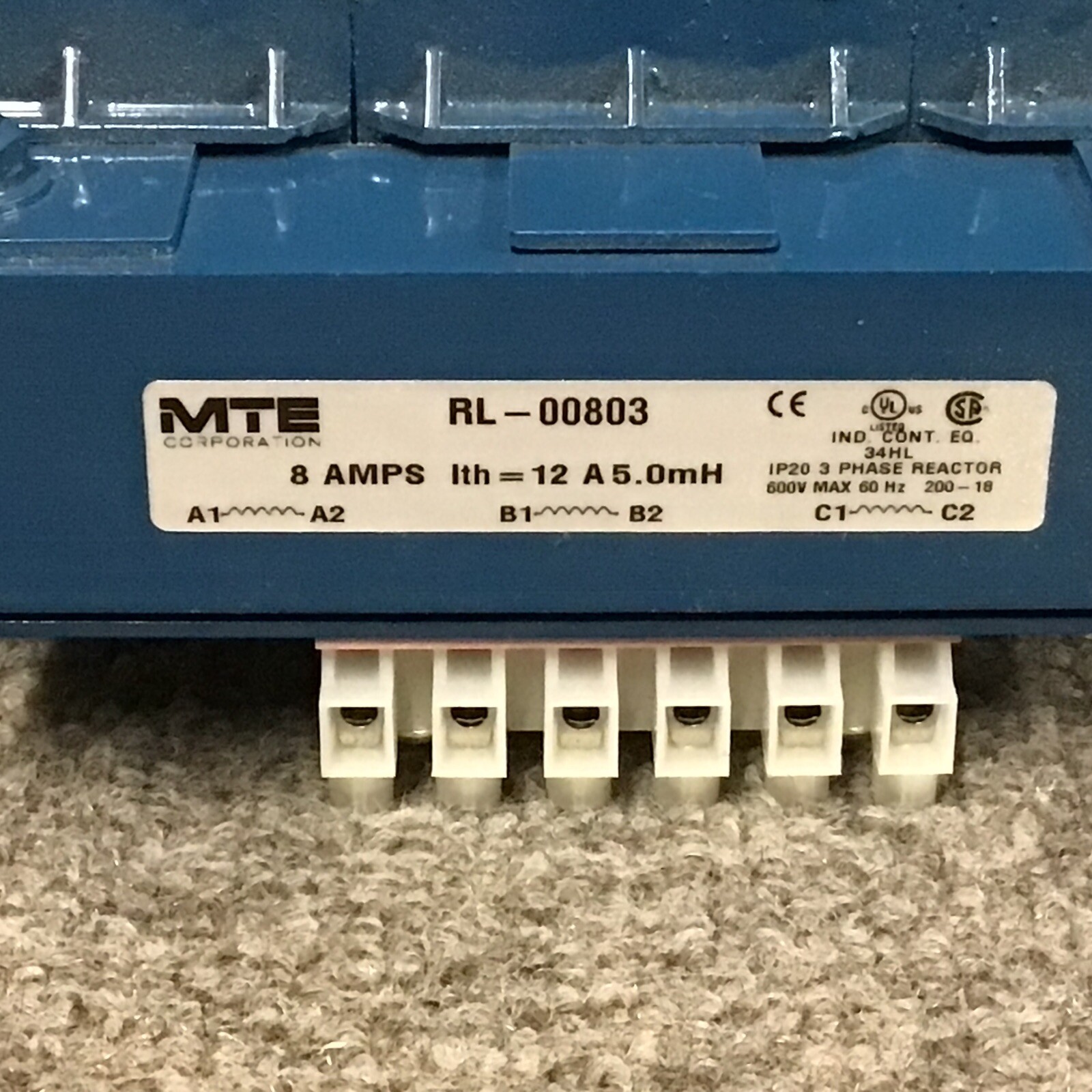 MTE Corp. RL-00803 3 Phase 8A 480VAC 3/5HP RL series Line Reactors New