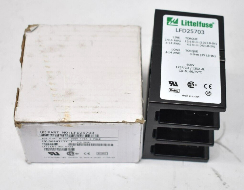 Littelfuse Electrical Distribution Block 3 Pole 175A 600V LFD25703 Replacement
