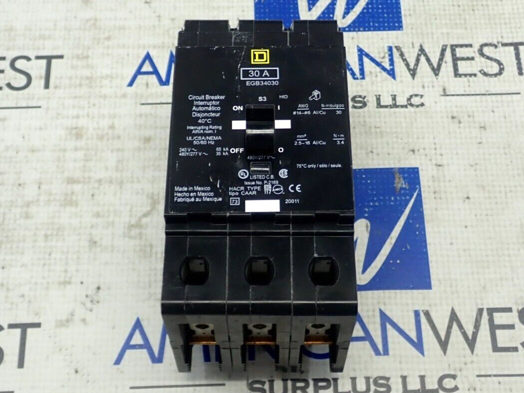 Square D EGB34030 3 Pole 30 Amp 480Y/277 Volt Bolt On Circuit Breaker – Tested