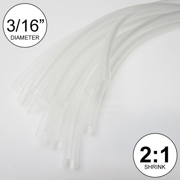 3/16″ ID Clear Heat Shrink Tube 2:1 ratio polyolefin (25 ft) inch/feet/to 4.5mm