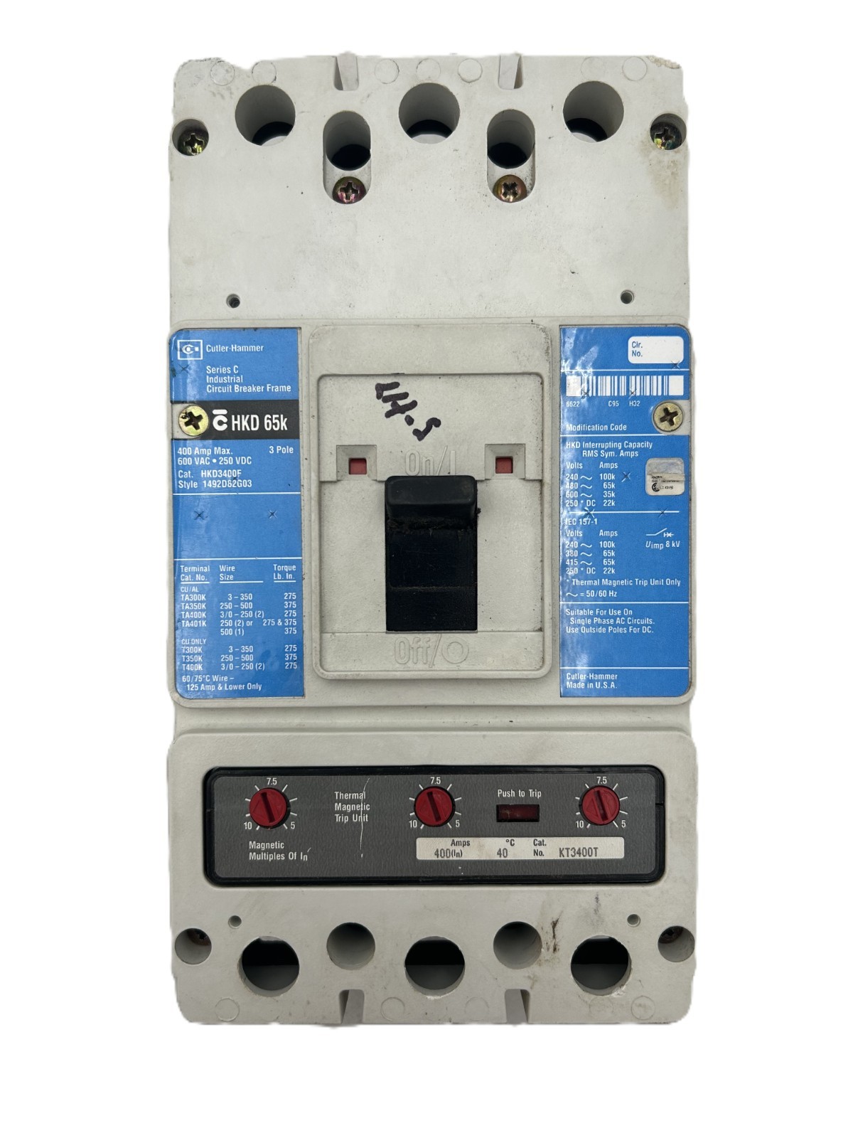 Cutler-Hammer HKD3400F Industrial Circuit Breaker 400A 3-Pole 600VAC