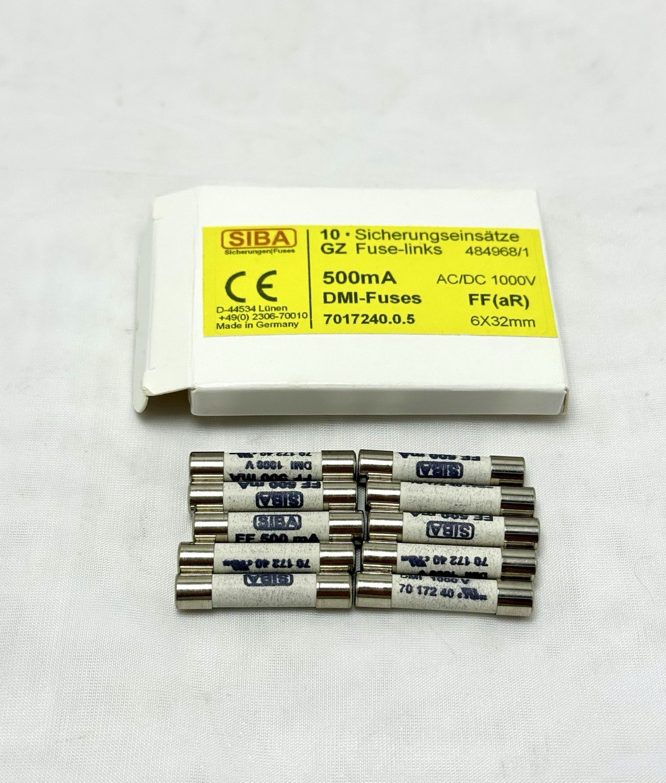 SIBA FF500mA 1000V 6x32mm Very Fast Acting Ceramic Fuse 7017240.0.5