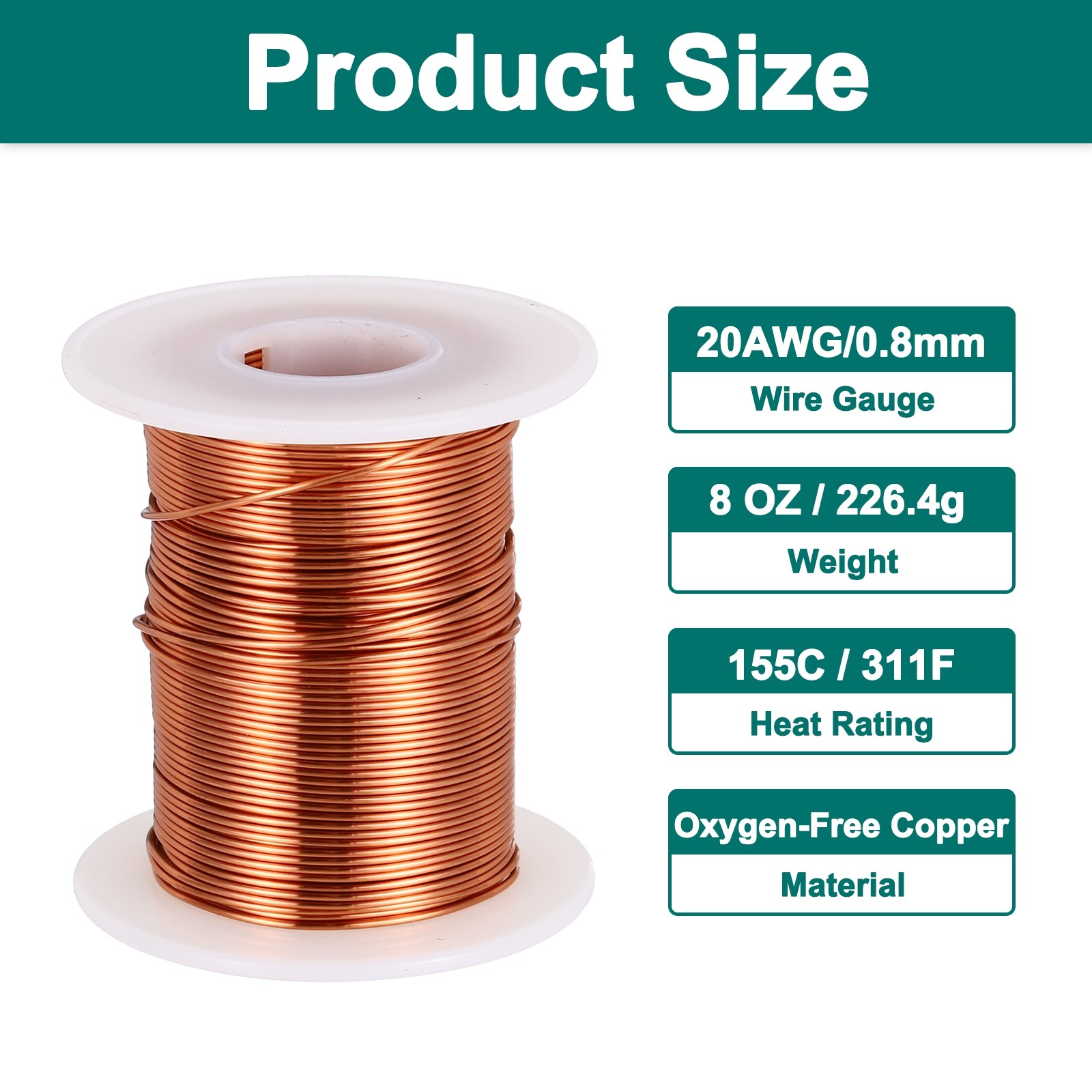 20AWG Magnet Wire 20 Gauge Enameled Copper Wire 8oz Magnetic Coil Wire 155C 311F