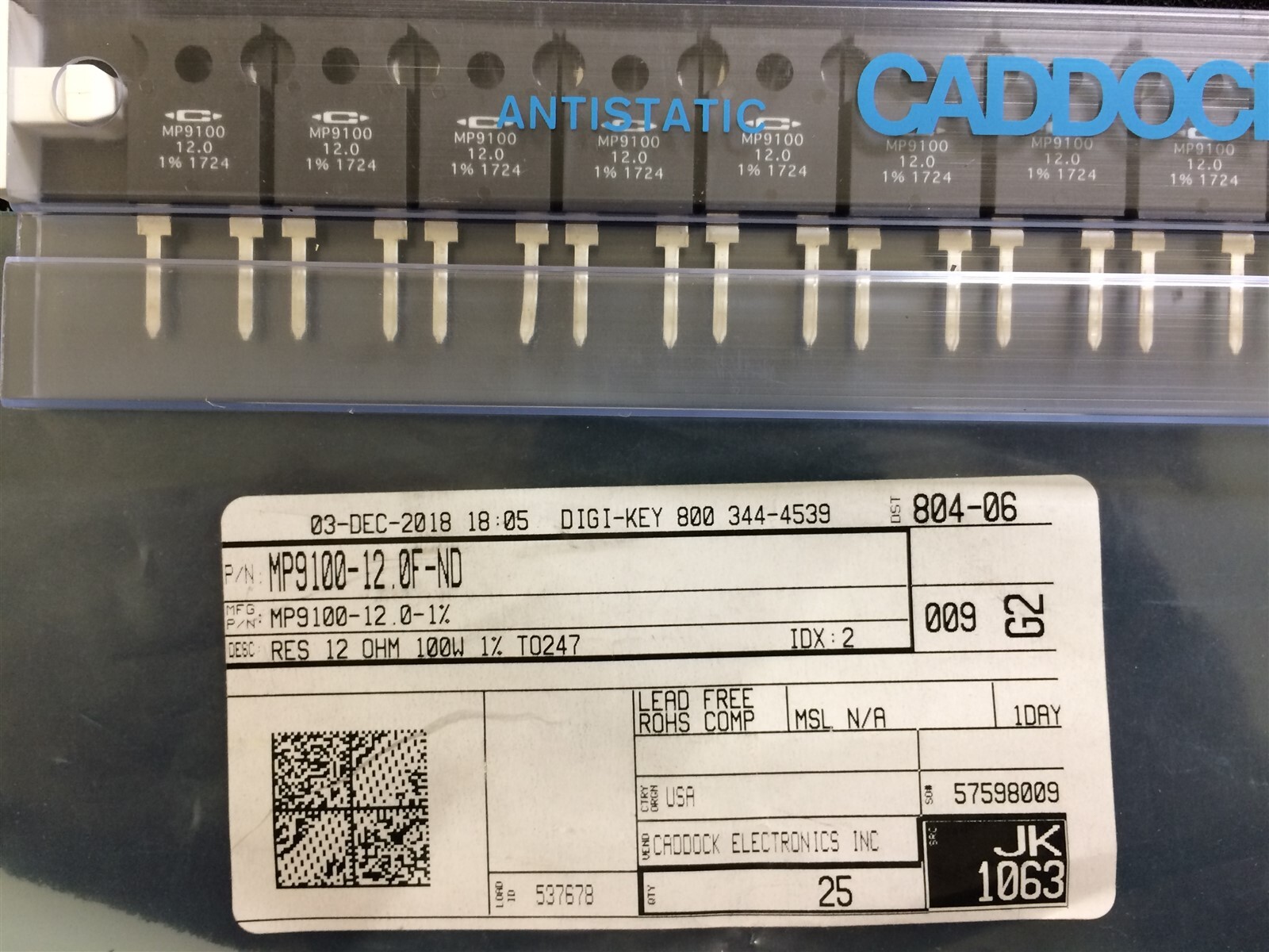 MP9100-12.0-1% CADDOCK RES 12 OHM 1% 100W TO247 ROHS 1 UNIT