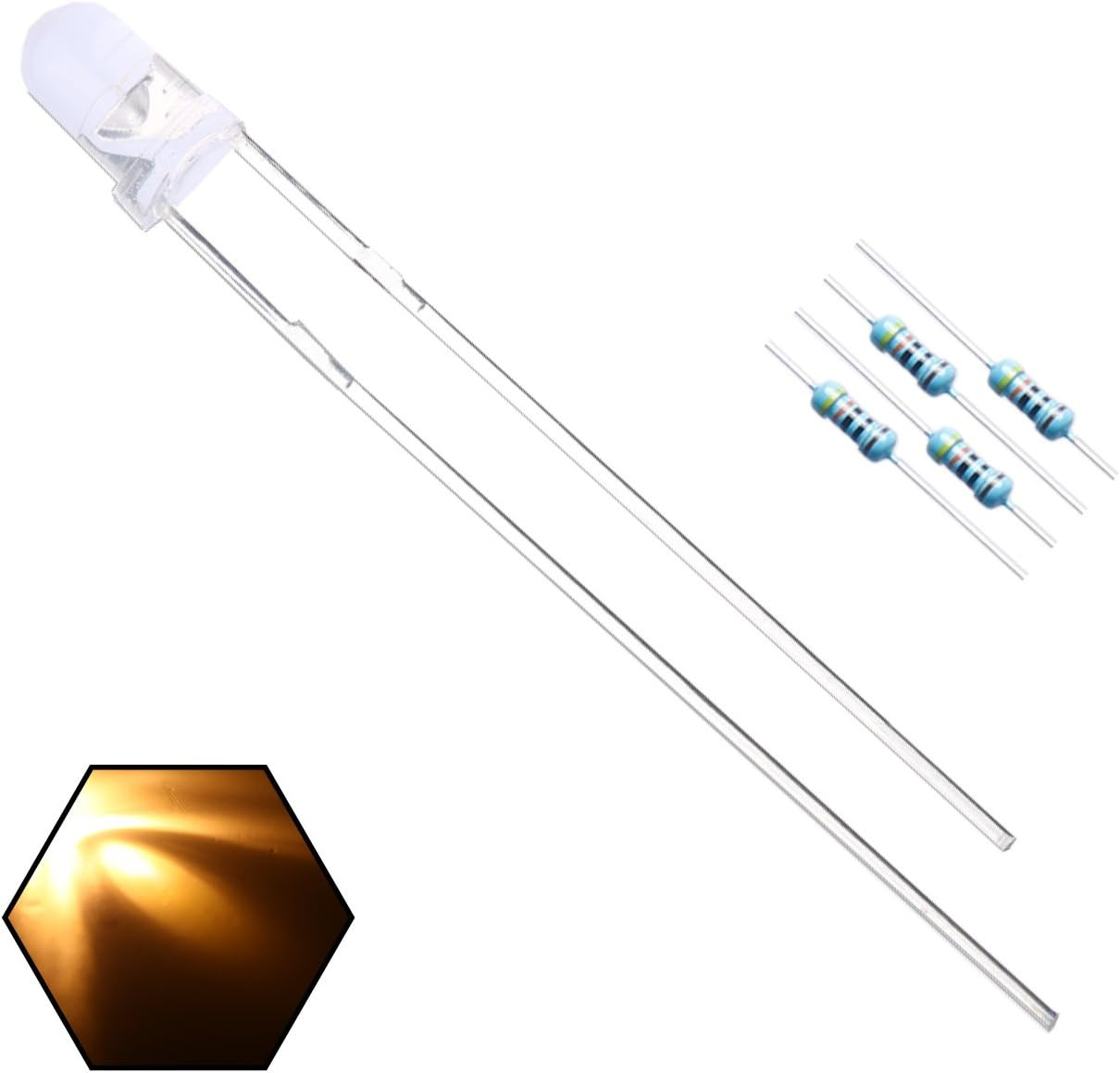 100Pcs 3Mm Warm White Lights LED Diodes Clear round Lens 29Mm Long Lead (DC 3V)
