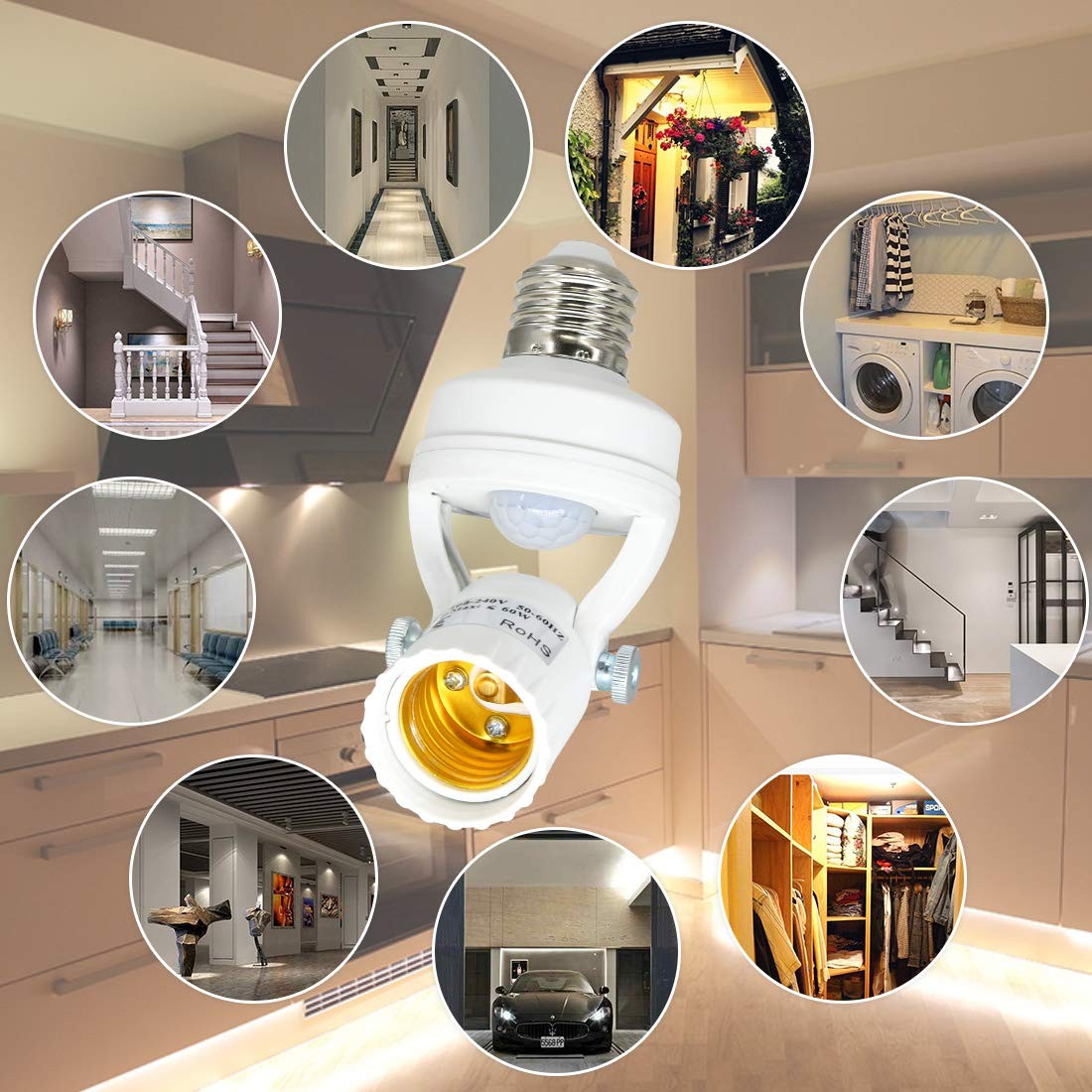 PIR Motion Sensor Light Socket – 180 Degree Rotatable E26 / E27 Smart Screw Bulb