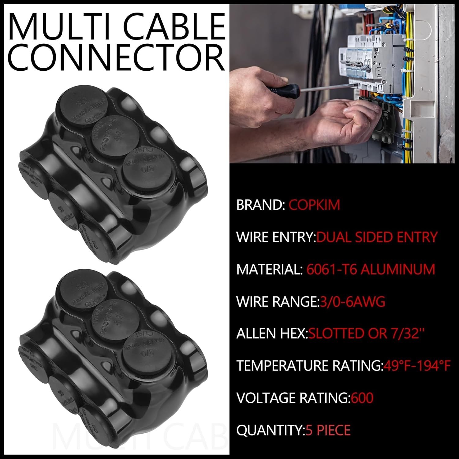 NEW 5Pack 3 Port Insulated Wire Connectors Aluminum Splice Tap 3/0-6 AWG