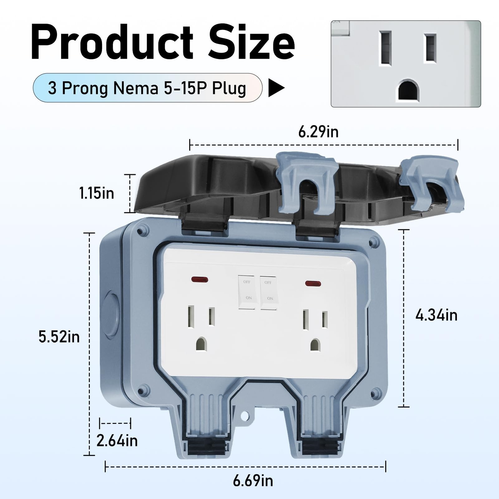 BSEED Outdoor Outlet Box with LED Indicator, Dual 15 AMP 5-15 Receptacle IP66…