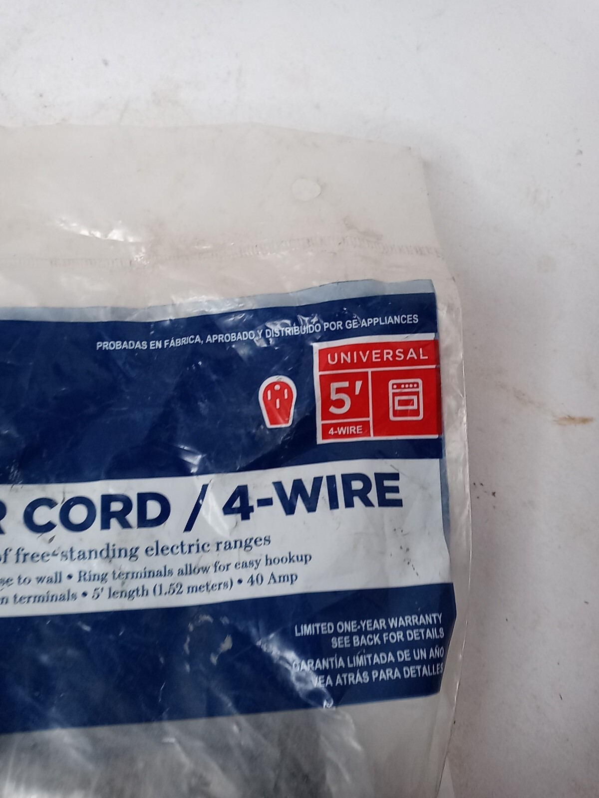 GE WX09X10038 (5FT)’ 4-WIRE 40 AMP RANGE CORD