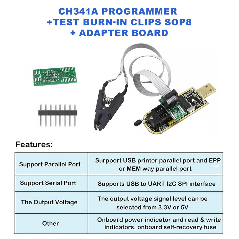USB Programmer CH341A Series Burner Chip 24 EEPROM BIOS Writer 25SPI Flash SOP8