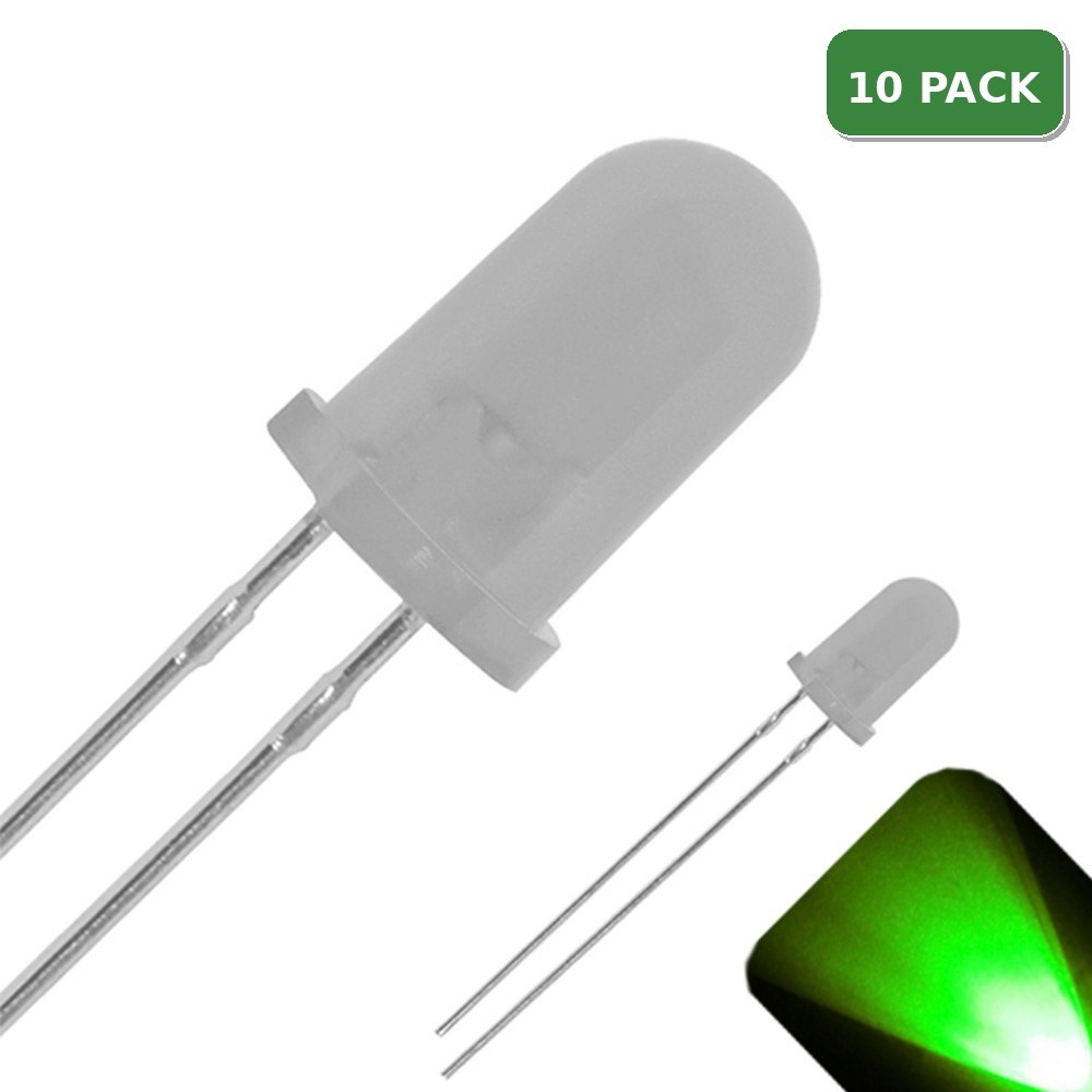 10 x 5mm Round Top Diffused Frosted Lens LED Pure Green LED Ultra Bright Light