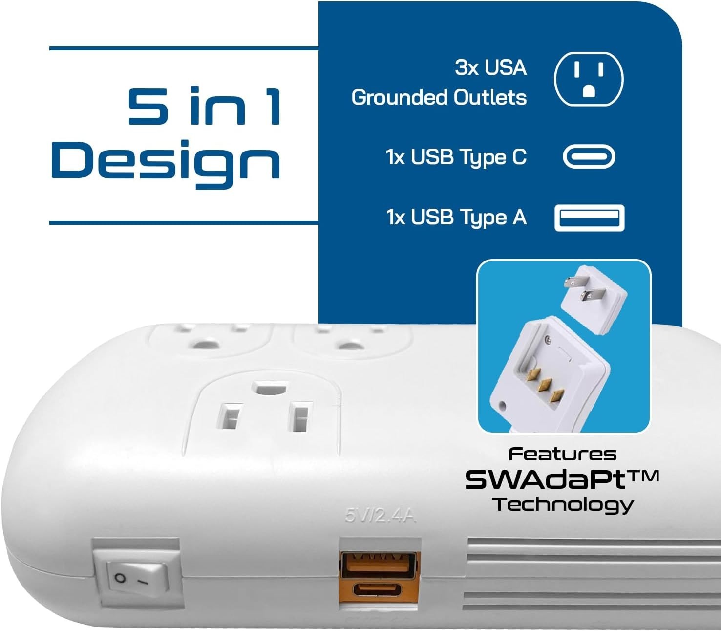 Ceptics 300W Travel Voltage Converter, 220V to 110V 50Hz 60Hz Step White