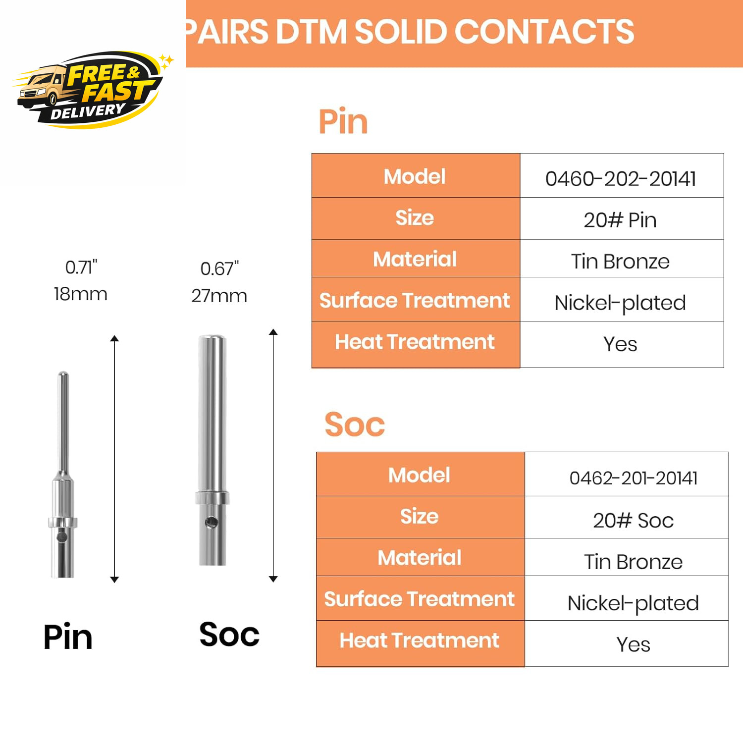 200PCS Solid Pin Connector Kit for Deutsch Connectors – Closed Barrel Contacts