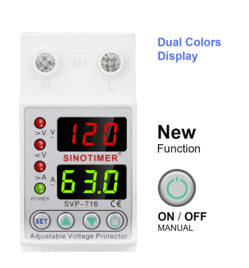 110V 120V DIN Rail Over Under Voltage Current Protector Relay 40A 63A