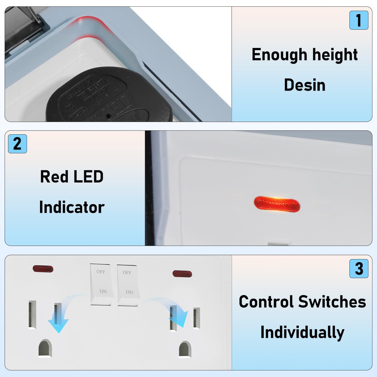 BSEED Outdoor Outlet Box with LED Indicator, Dual 15 AMP 5-15 Receptacle IP66…