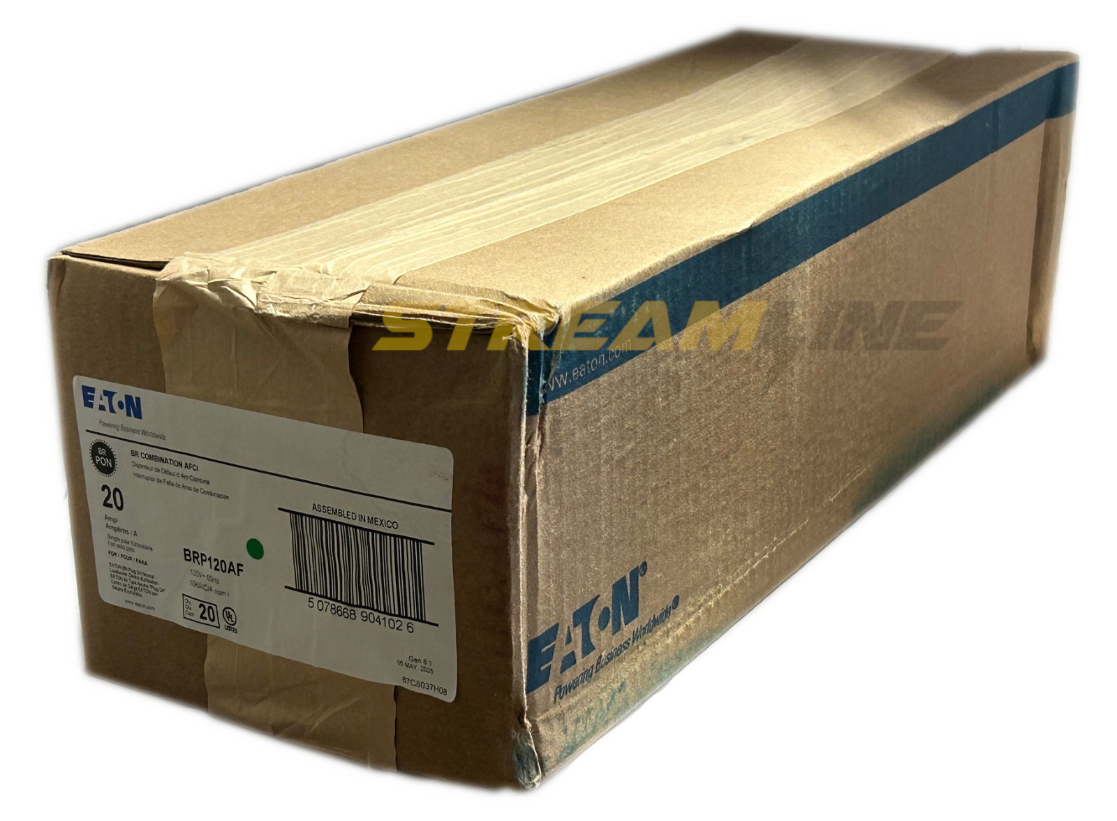 Eaton BRP120AF Circuit Breaker, Arc Fault, 20 Amp, 1-Pole, 120 Vac, Box of 20