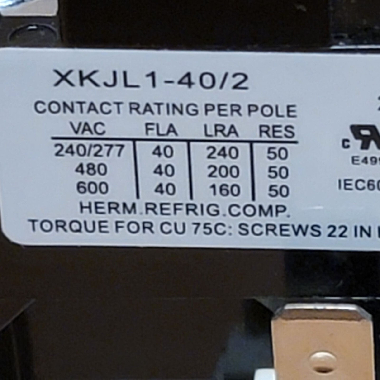 40 Amp Electrical Contactor Relay XKJL1-40/2 For HVAC