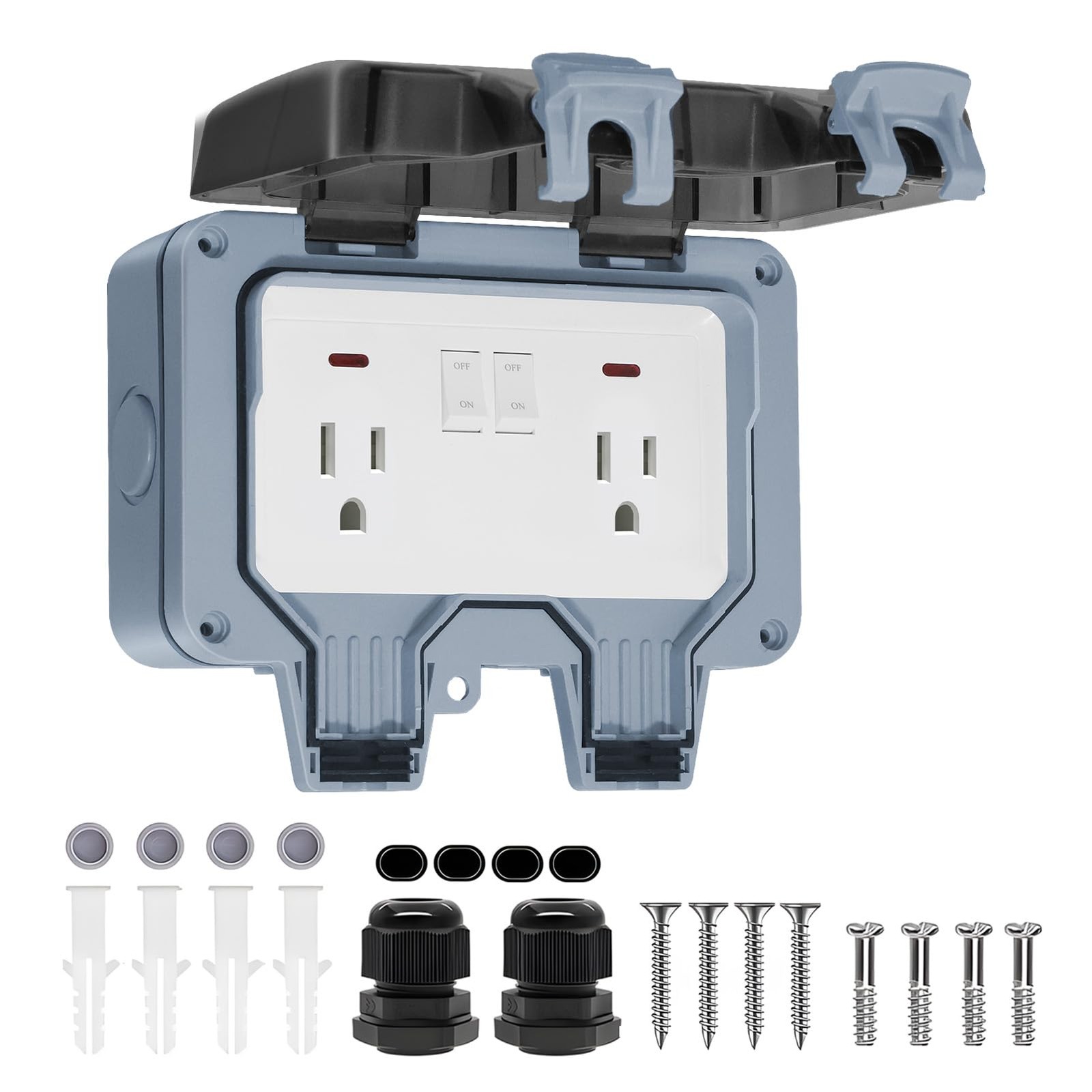 BSEED Outdoor Outlet Box with LED Indicator, Dual 15 AMP 5-15 Receptacle IP66…