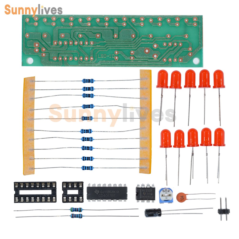 1-10PCS NE555+CD4017 LED Light Chaser Sequencer Follower Scroller Module DIY Kit