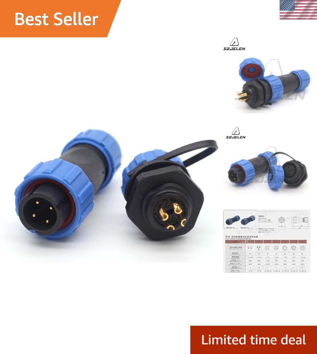 Robust SP13 4-Pin Outdoor Power Connector – Perfect for Machinery and Lighting