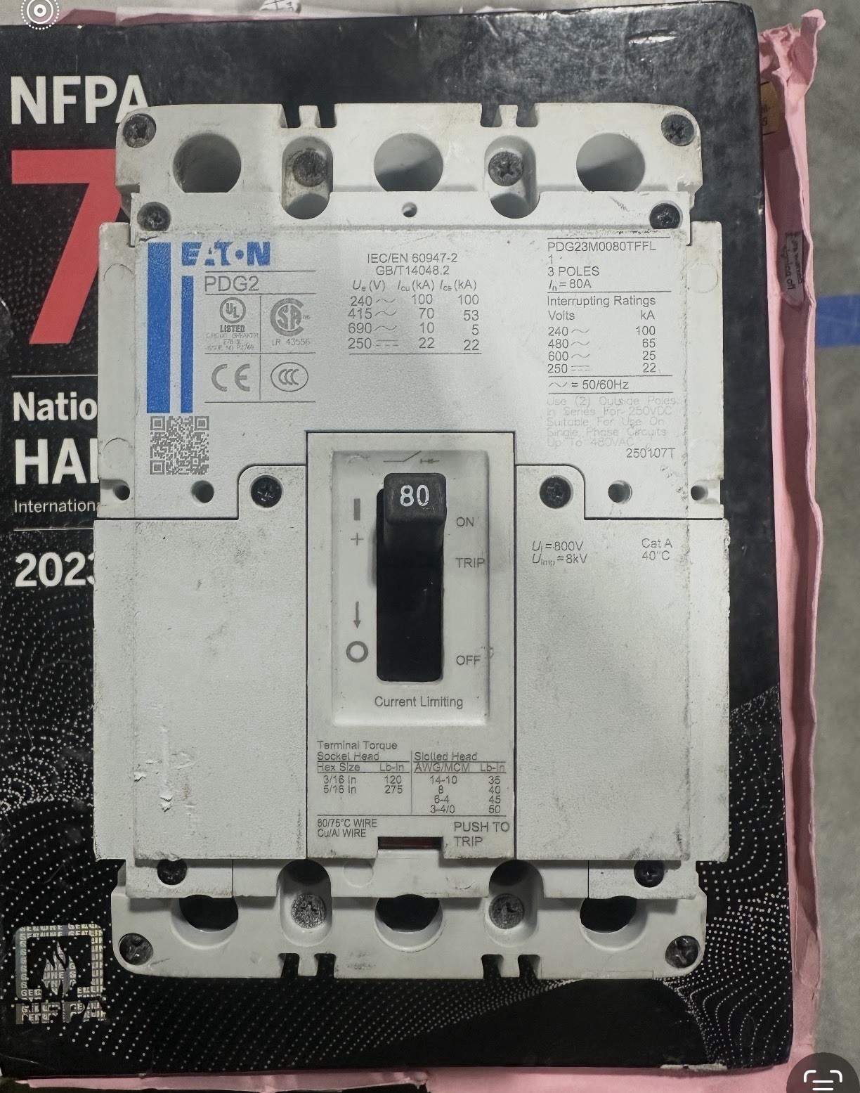 Eaton PDG2 3-Pole 80A 415V AC Circuit Breaker w/ Trip Indicator (Tested)
