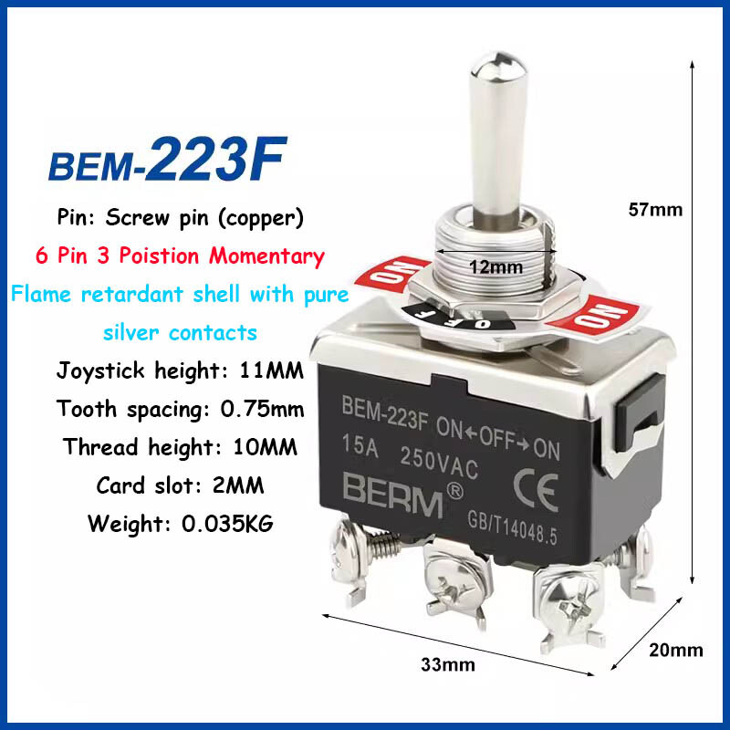 15A 250V Toggle Flick Switch ON-OFF-ON Car Dash Light Metal SPST 2 3 4 6 Pin