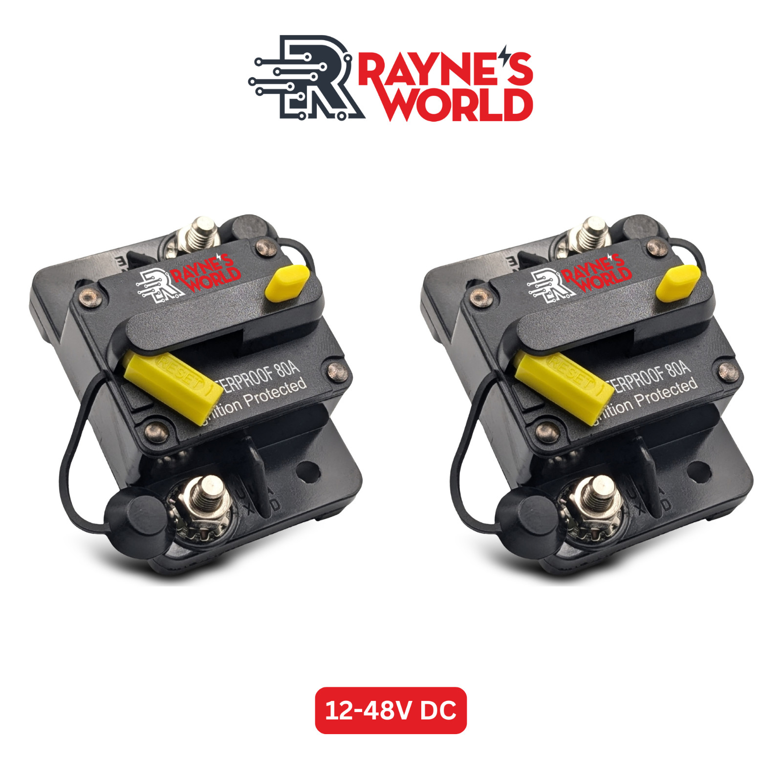 2 PACK 80 Amp Waterproof Yellow Circuit Breaker Auto/Marine/Solar 12-48V DC