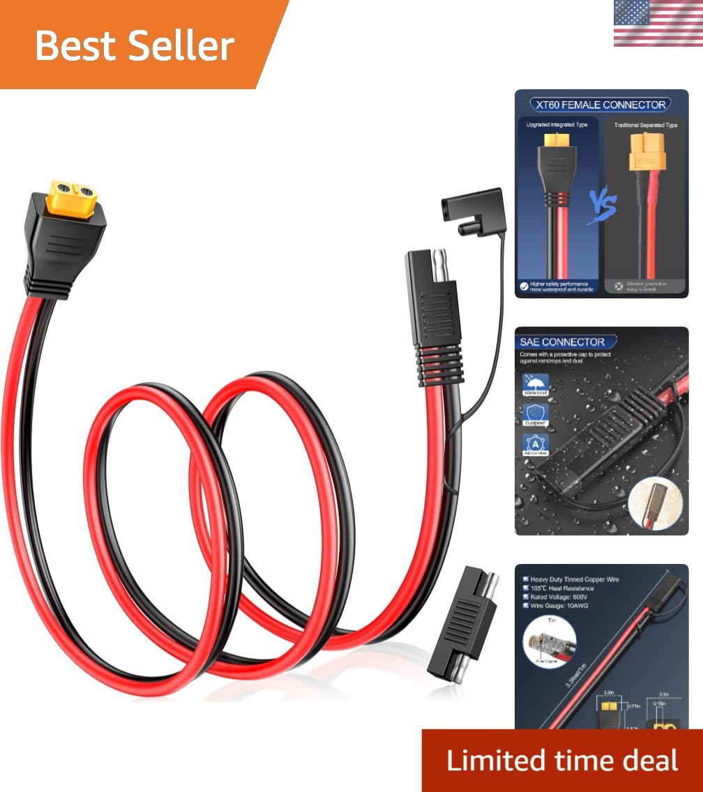 Heavy-Duty 10AWG SAE to XT60 Connector Cable – Polarity Reverse Adapter Included