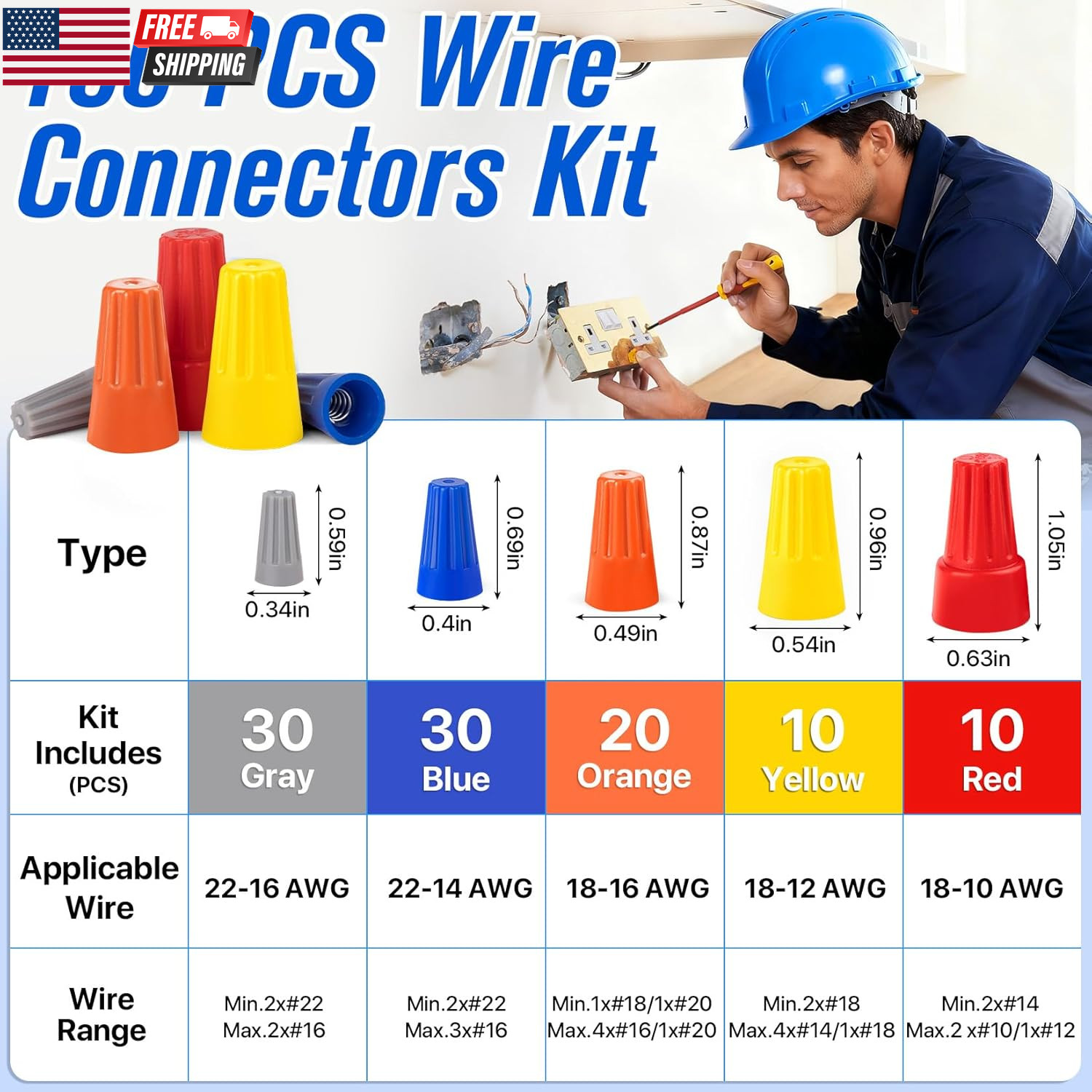 100PCS Wire Connectors Nuts Electric Wire Caps Insulating Insert Twist Electrica