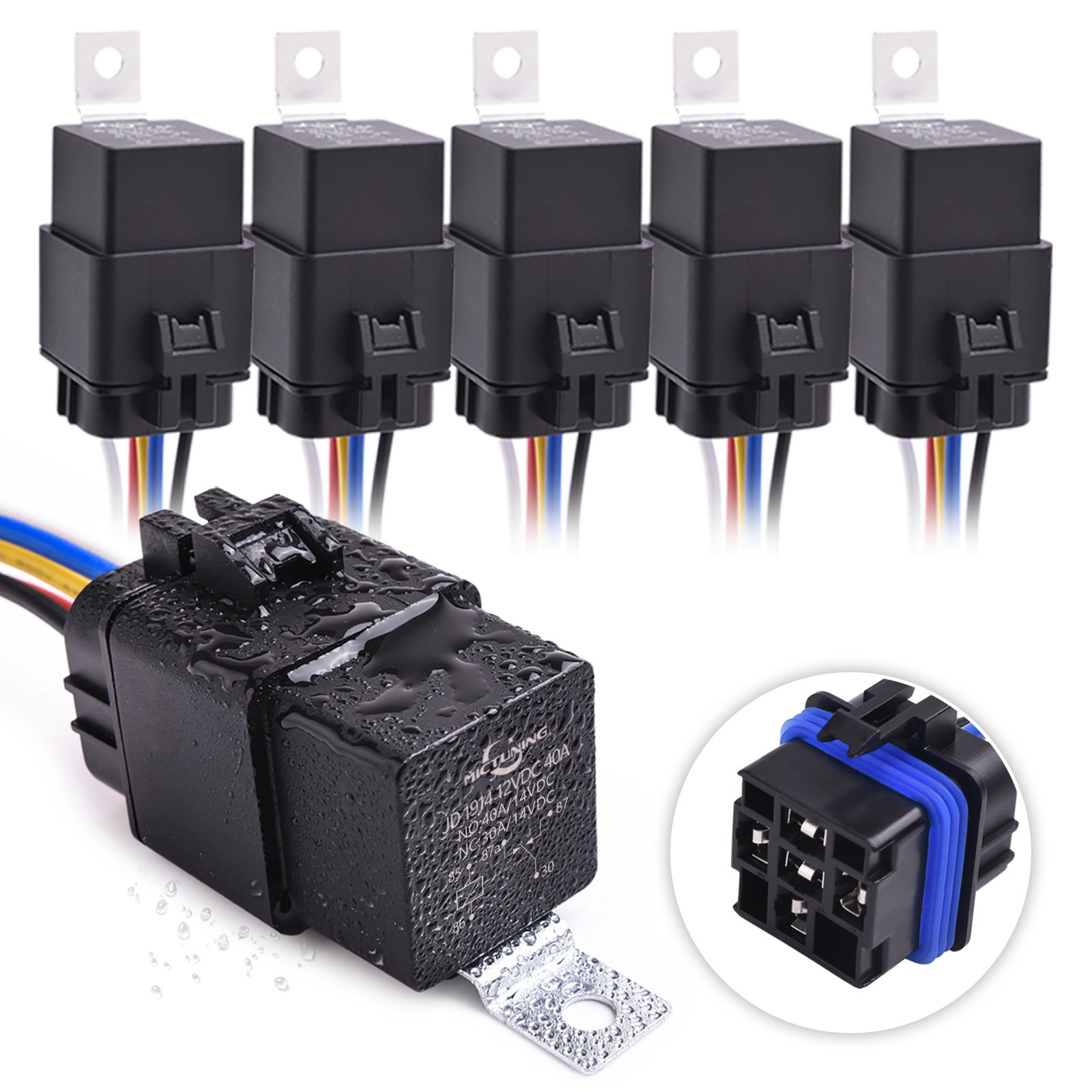 5Pcs Waterproof 12V 30/40A SPDT Relay Switch Harness Set 5PIN 14 AWG Hot Wires