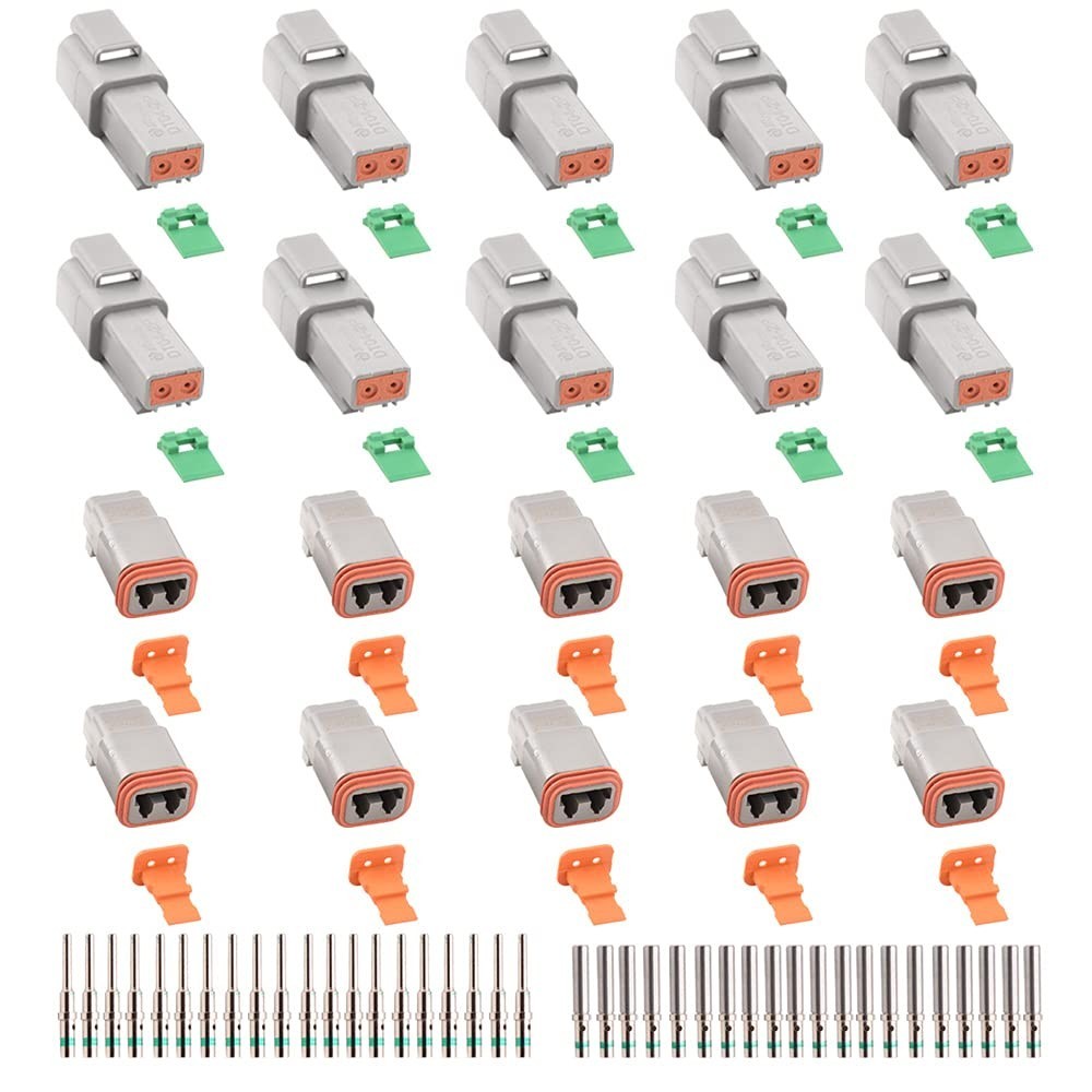 Waterproof 2 Pin Electrical Wire Connector – 10 Sets, DT04-2P/DT06-2S, 14-20AWG