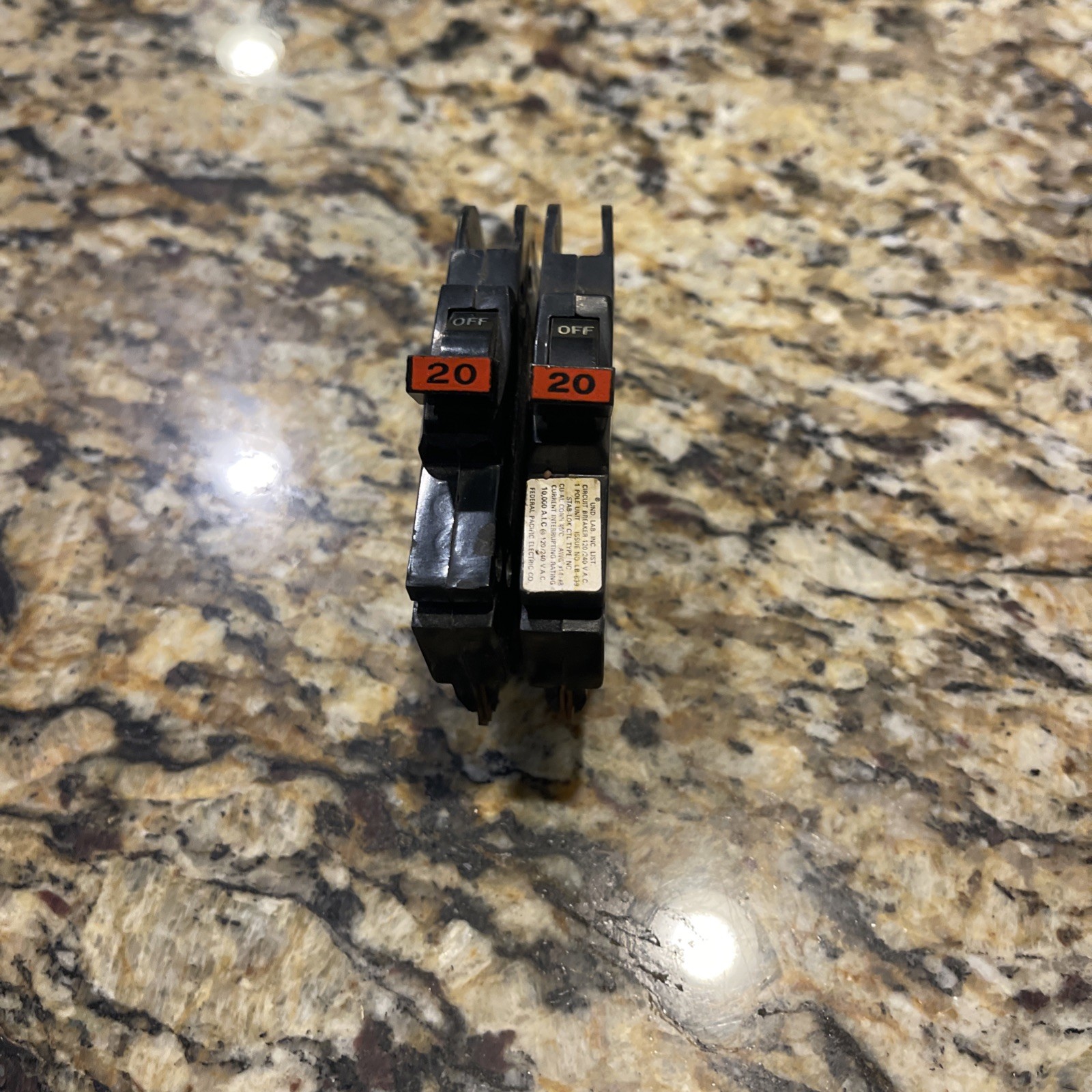 2-NC120 FPE 20 Amp 1 Pole Stab-Lok “Thin” Federal Pacific Breakers NC-120 RED