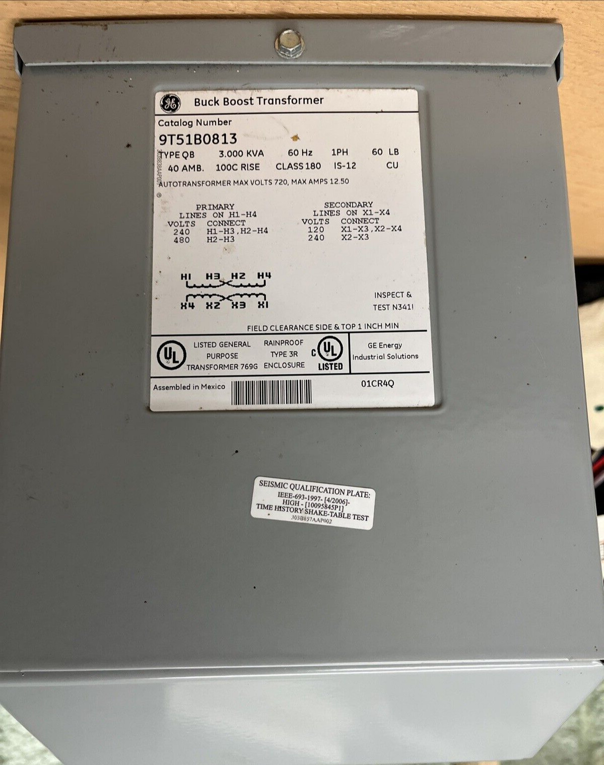 ABB GE Buck Boost Transformer 9T51B0813 TYPE QB 3KVA 1PH 40C AMB PRI 240-480VAC