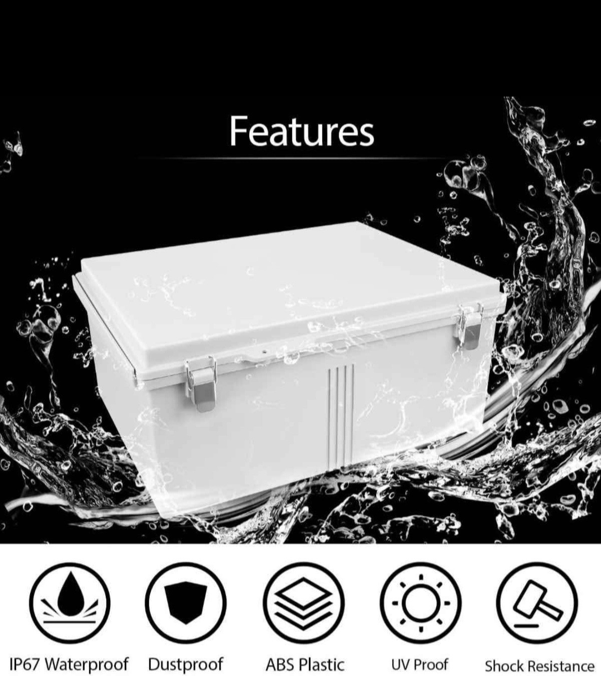 LeMotech Electrical Box, IP67 Waterproof, Stainless Steel Latch, ABS 17.7×18.8×8