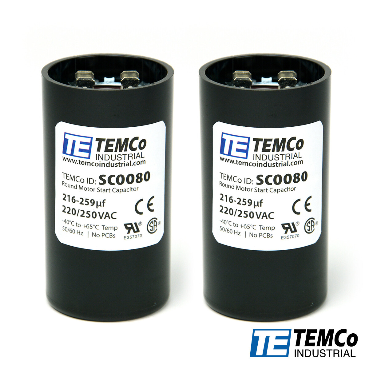 TEMCo 216-259 uf/MFD 220-250 VAC volts Round Start Capacitor 50/60 Hz -Lot-2