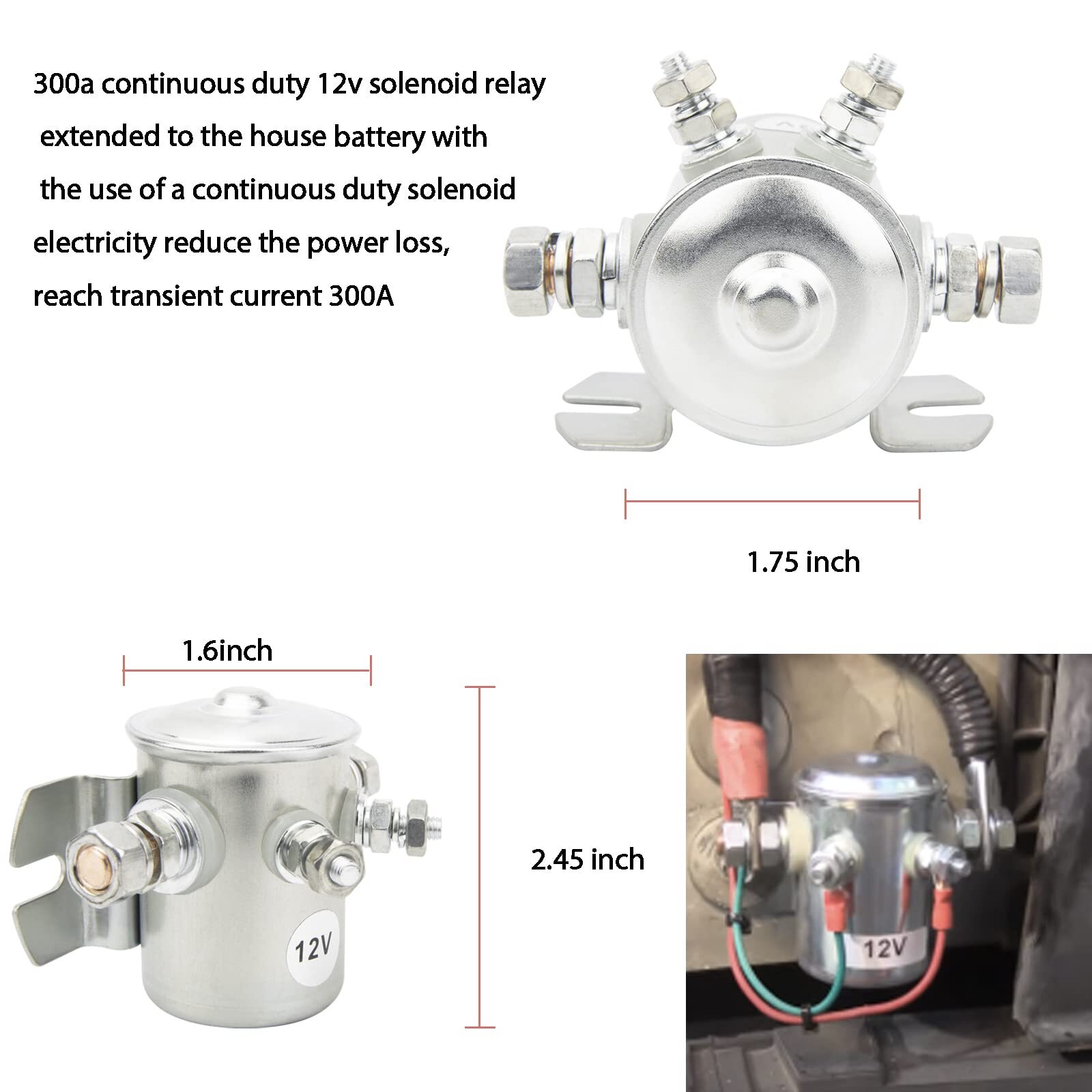 300a Continuous Duty 12v Solenoid Relay 4 Terminal Spst 12v Continuous Duty S…