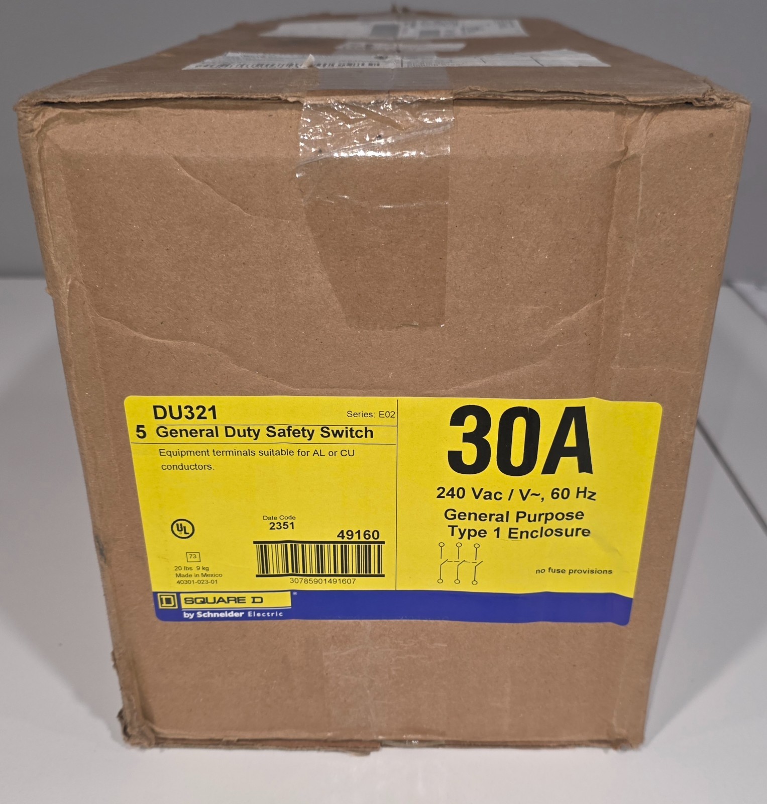 Square D DU321 Safety Disconnect Switch General Duty 30 Amp 240VAC 3P 3PH Type 1