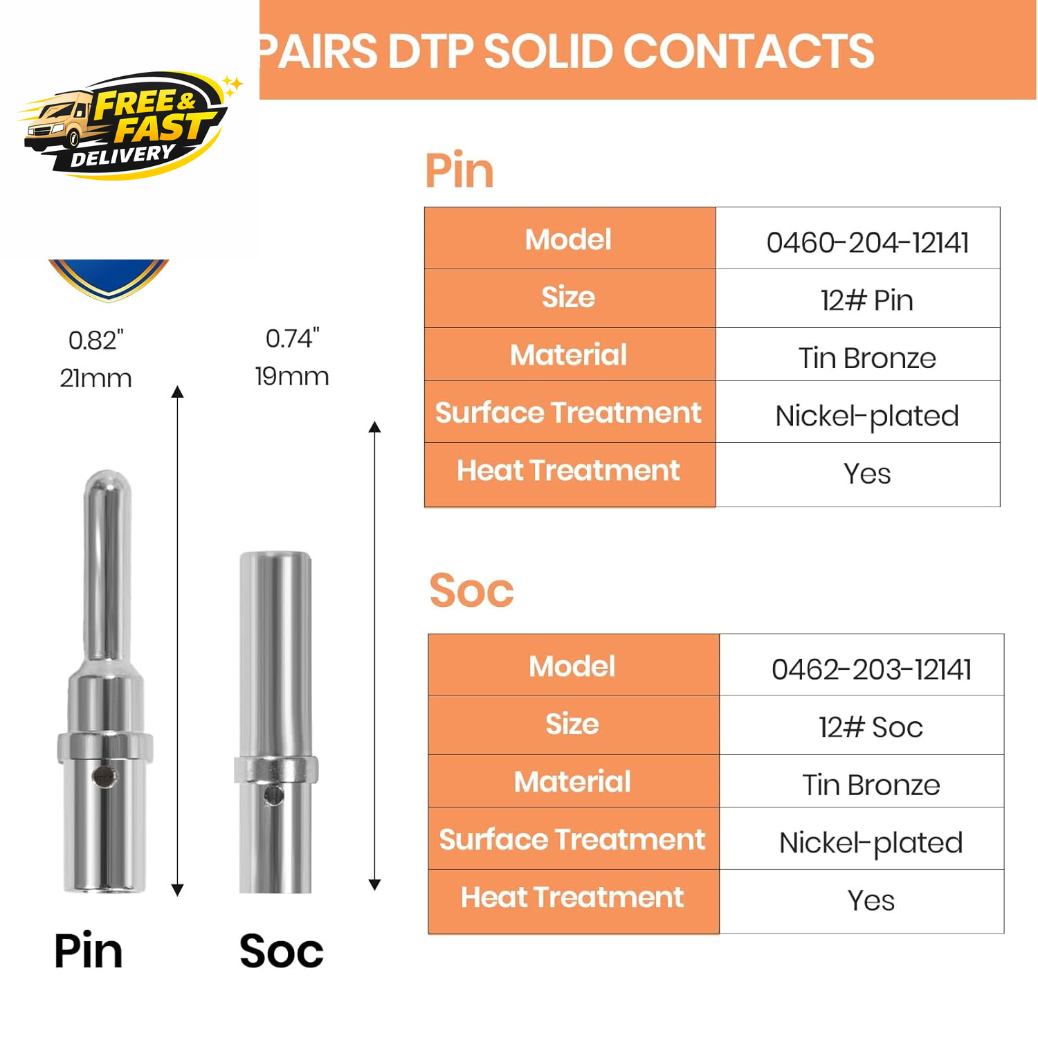 200PCS Solid Pin Connector Kit for Deutsch Connectors – Closed Barrel Contacts