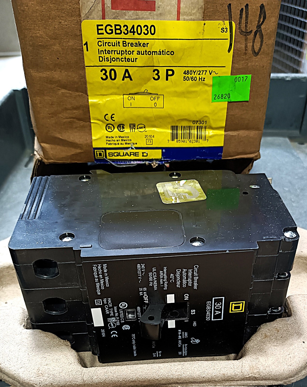 Square D EGB34030 30A 3Pole 480/277V 35KAIC Circuit Breaker