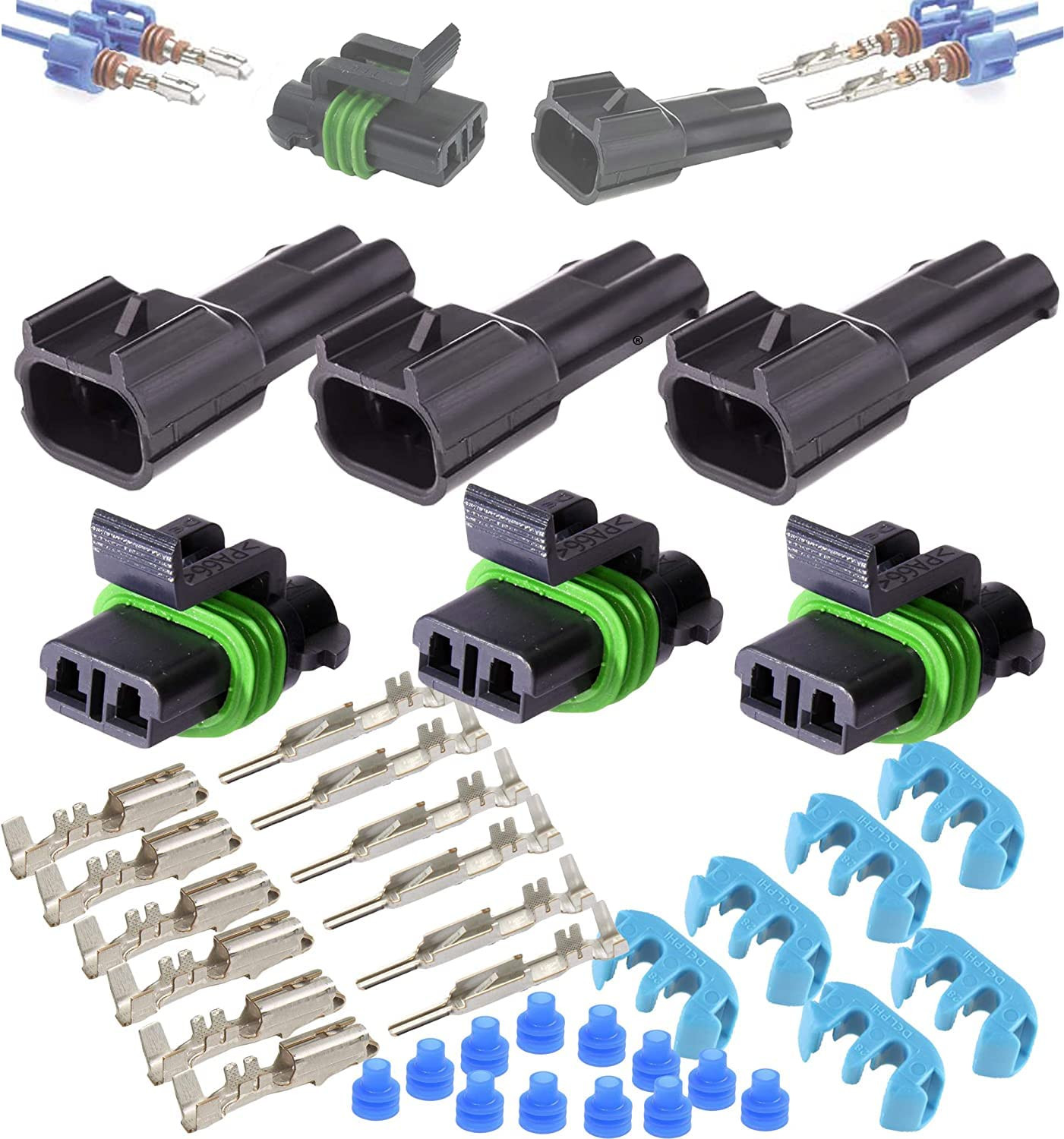 Metri-Pack 280 Series 2-Way Connector W/10-12 AWG Sealed Waterproof (3 Set)