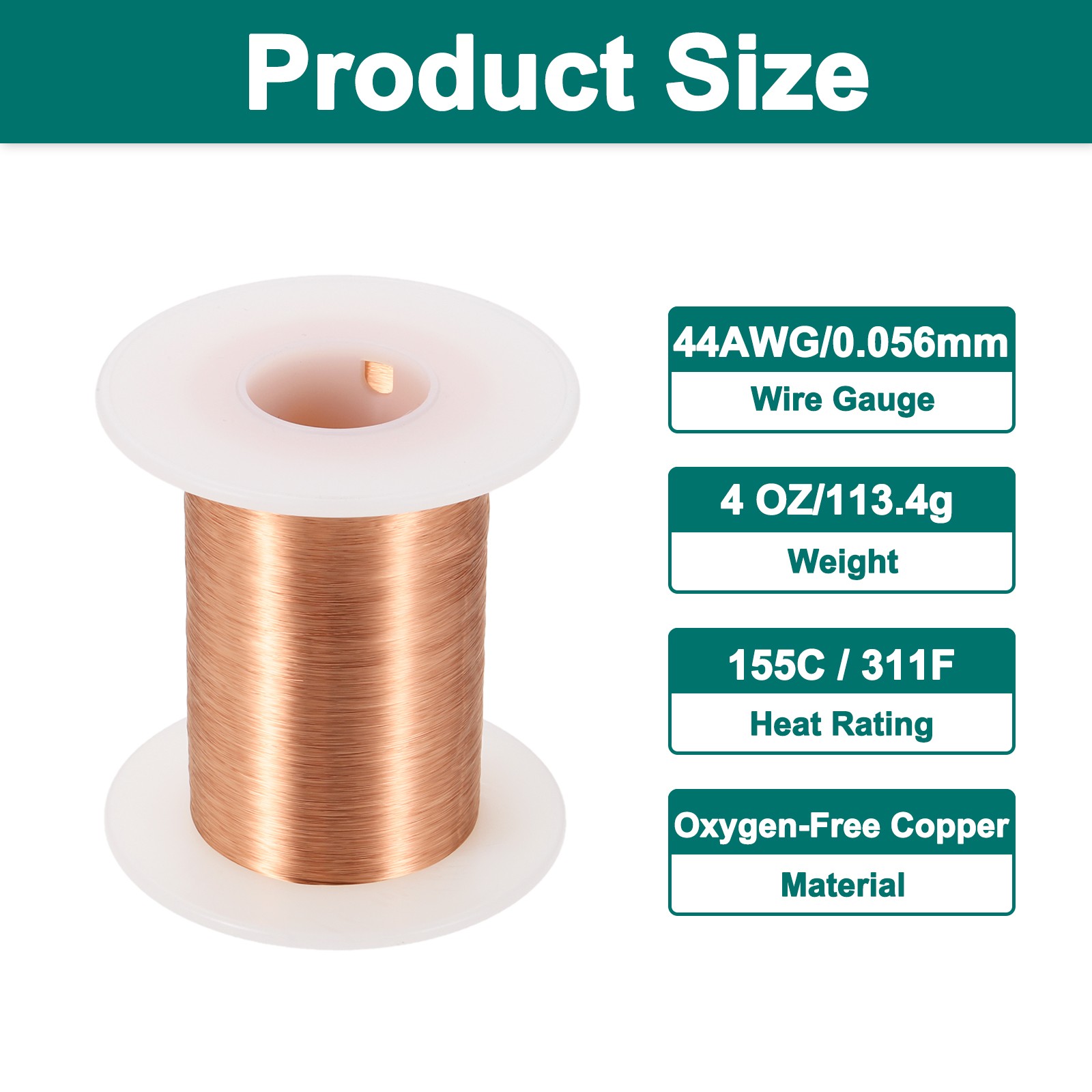 44 AWG Magnet Wire, 44 Gauge 4 oz Enameled Copper Wire, 155C(311F), Copper Color
