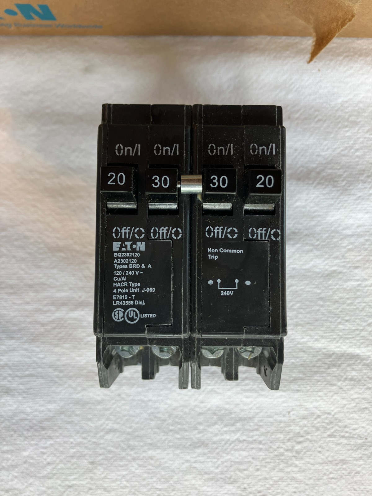 Eaton BQ2302120 Type BR 1-30 Amp 2 Pole and 2-20 Amp Quadplex Circuit Breaker