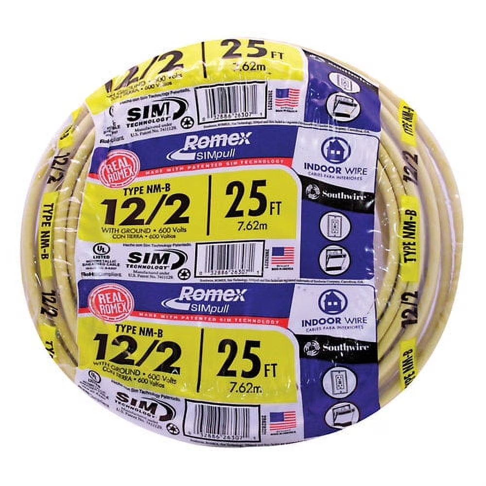 Southwire Romex SIMpull 12/2 25′ Residential NM-B Cu Indoor Electrical Wire